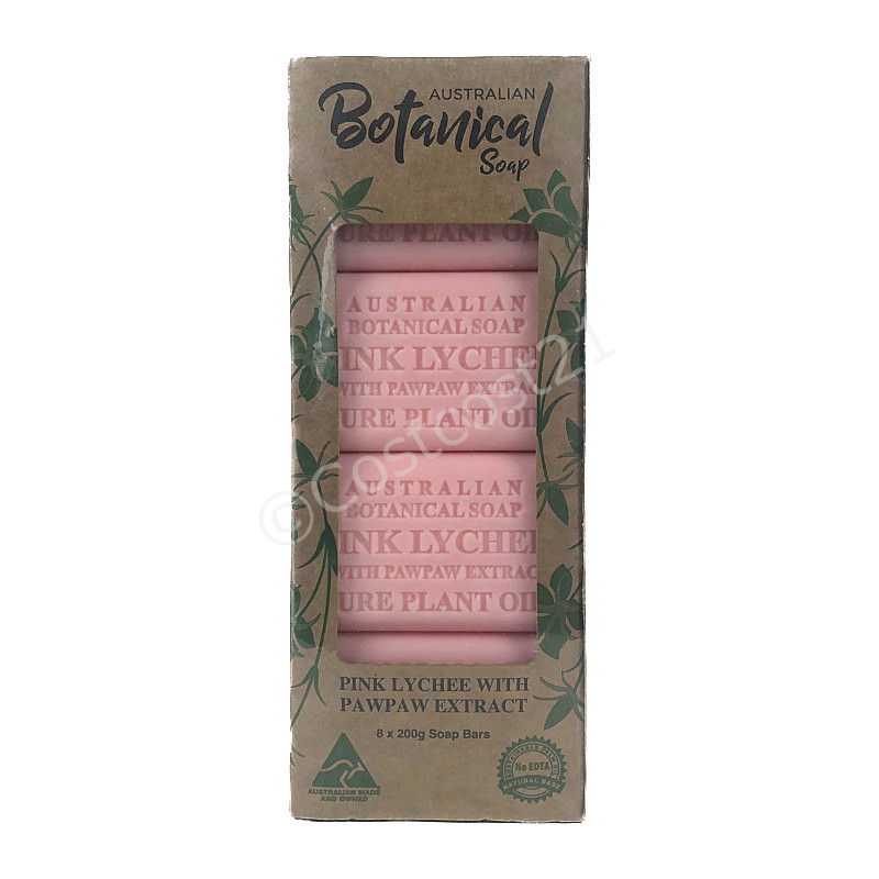 オーストラリアン ボタニカルソープ 固形石鹸 (ピンクライチ & パパイアの香り) 200g×8個 Botanical Bar Soap 8CT